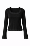 SLIM FIT LACE TOP - BLACK
