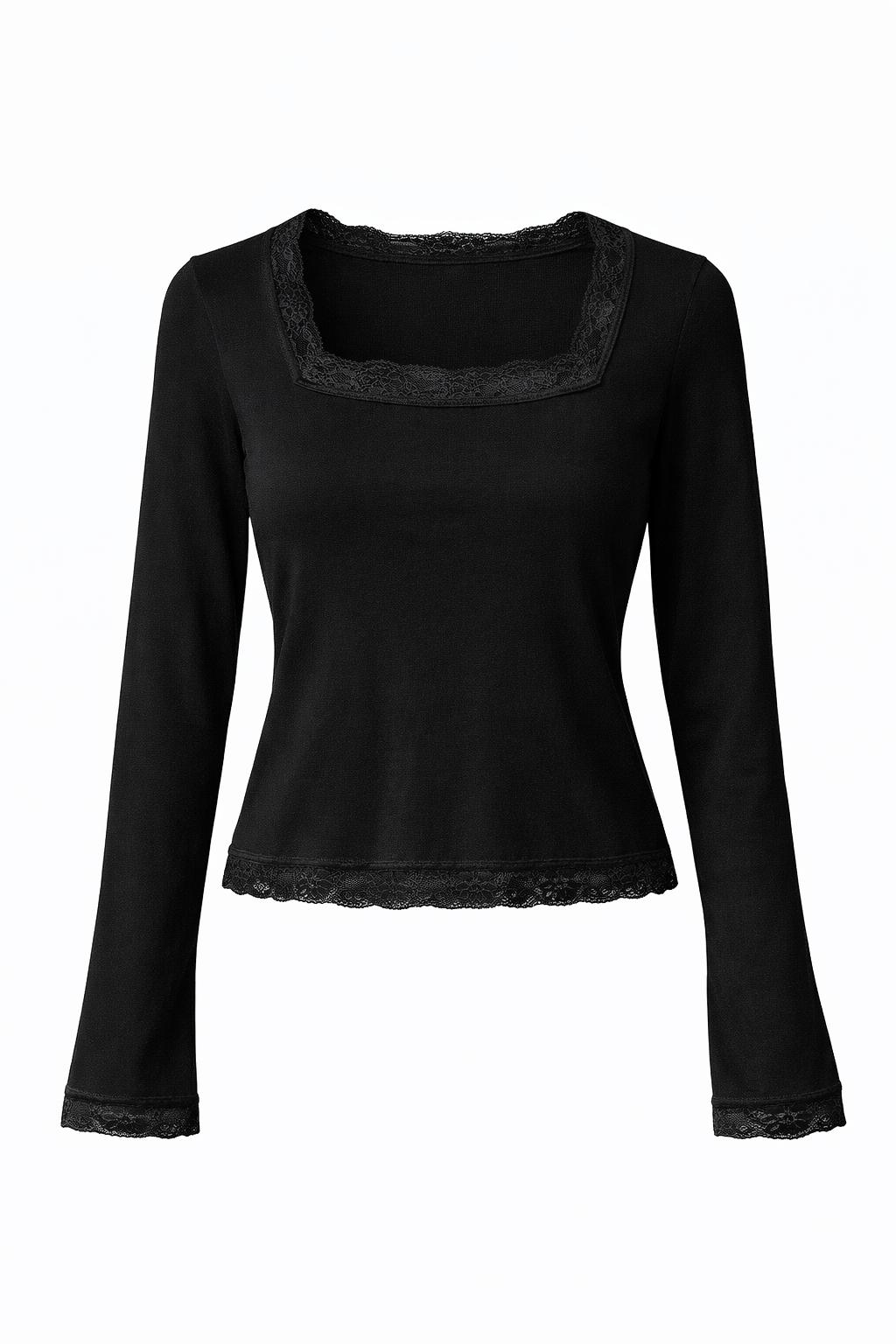 SLIM FIT LACE TOP - BLACK