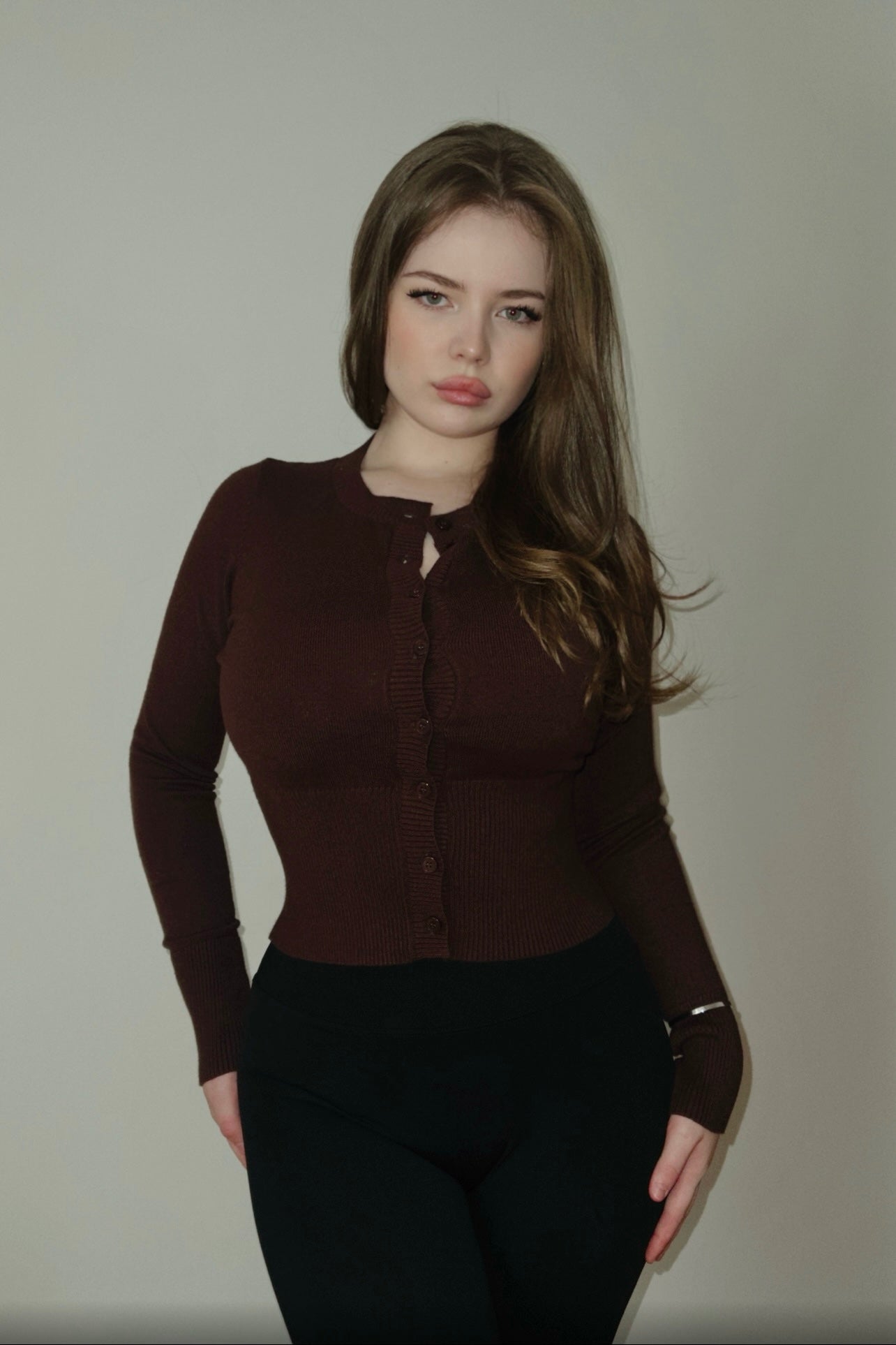 HOURGLASS KNIT CARDIGAN - CHOCOLATE BROWN